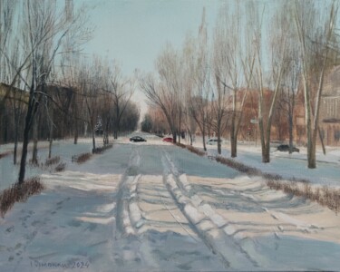 Painting titled "Winter road to the…" by Ivan Ormanzhi, Original Artwork, Oil