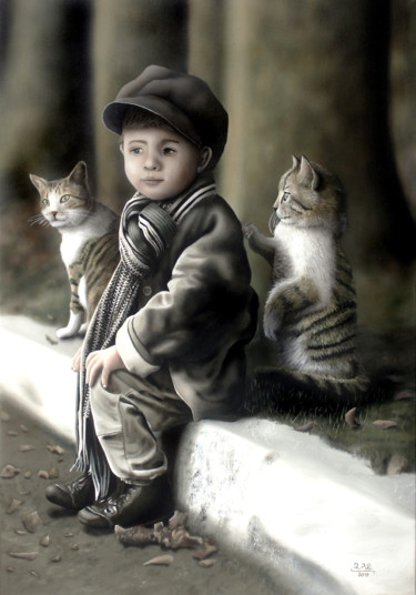 Painting titled "Childhood: Gabriel" by Ivan Pili, Original Artwork, Oil