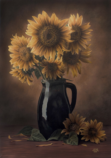 Painting titled "Still life: sunflow…" by Ivan Pili, Original Artwork, Oil