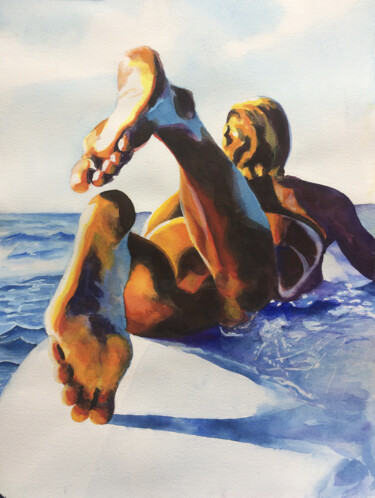 Pintura titulada "Girl surf" por Ivan Ponomarevsky, Obra de arte original, Acuarela