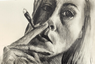 Drawing titled "The girl smokes" by Ivan Ponomarevsky, Original Artwork, Pencil