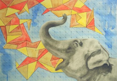 Desenho intitulada "elefante" por Ivan Schlee, Obras de arte originais, Grafite