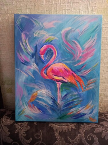 Картина под названием "Фламинго" - Иван Скрипель, Подлинное произведение искусства, Акрил Установлен на Деревянная рама для…
