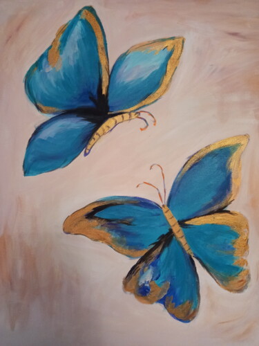 Картина под названием "Бабочки на бежевом" - Иван Скрипель, Подлинное произведение искусства, Акрил Установлен на Деревянная…