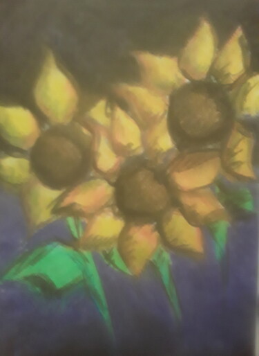 Dessin intitulée "Желтые подсолнухи" par Ivan Skripel, Œuvre d'art originale, Pastel