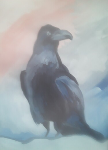 Painting titled "Raven in the snow" by Ivan Skripel, Original Artwork, Gouache