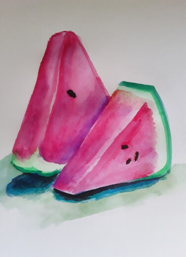 Painting titled "Watermelon" by Ivan Skripel, Original Artwork, Watercolor
