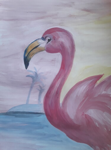 「Pink flamingo」というタイトルの絵画 Иван Скрипельによって, オリジナルのアートワーク, グワッシュ水彩画
