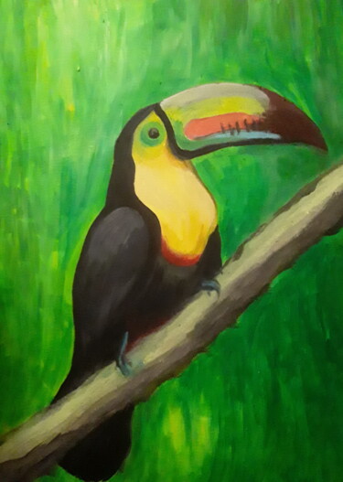 Painting titled "Rainbow toucan" by Ivan Skripel, Original Artwork, Acrylic Mounted on Wood Stretcher frame
