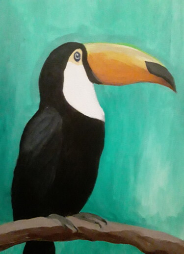 Painting titled "Solar toucan" by Ivan Skripel, Original Artwork, Acrylic Mounted on Wood Stretcher frame