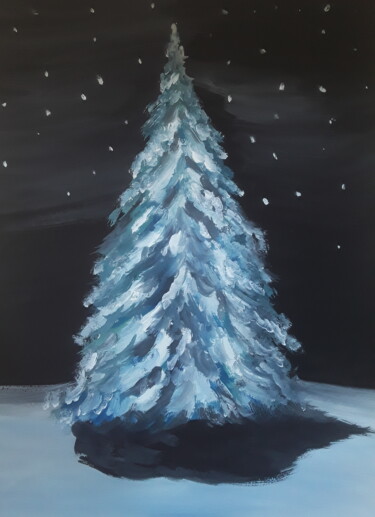 Painting titled "Winter spruce" by Ivan Skripel, Original Artwork, Gouache