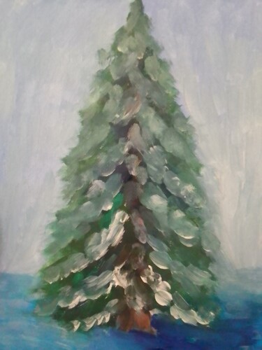 Painting titled "Tree in the snow" by Ivan Skripel, Original Artwork, Gouache