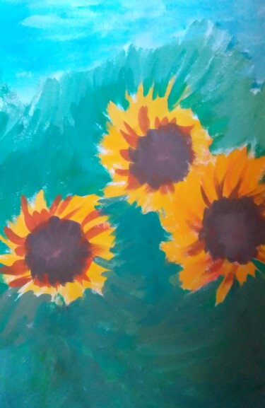 Schilderij getiteld "Abstract sunflowers" door Ivan Skripel, Origineel Kunstwerk, Gouache
