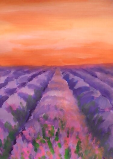 Painting titled "Lavender field" by Ivan Skripel, Original Artwork, Gouache