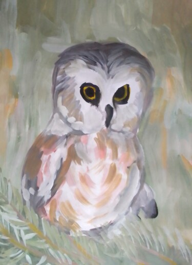 Painting titled "Gray owl" by Иван Скрипель, Original Artwork, Gouache