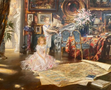 Painting titled "Chez le collectionn…" by Ivan Slavinsky, Original Artwork, Oil Mounted on Wood Stretcher frame