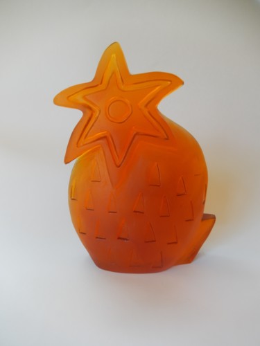 Sculpture intitulée "Orange cactus" par Ivana Pelouchová (IVANEL), Œuvre d'art originale, Verre