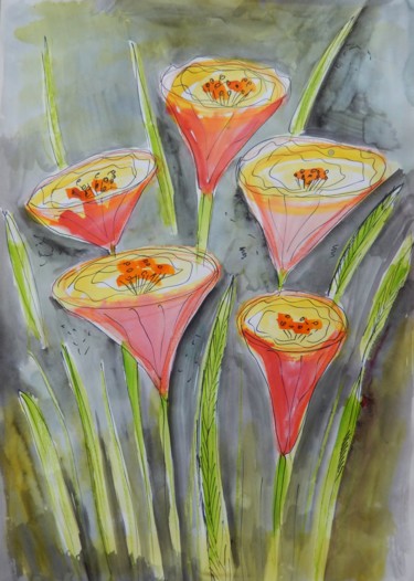 Painting titled "In the garden I." by Ivana Pelouchová (IVANEL), Original Artwork, Watercolor