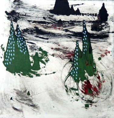 Printmaking titled "In the woods" by Ivana Pelouchová (IVANEL), Original Artwork, Monotype