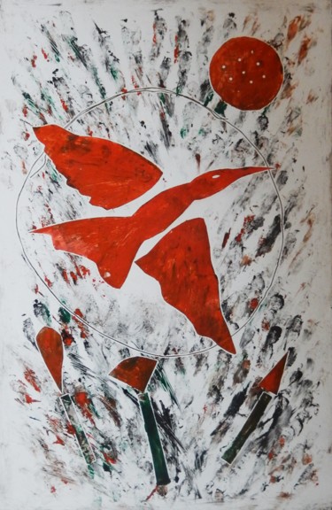 Printmaking titled "Bird" by Ivana Pelouchová (IVANEL), Original Artwork, Oil