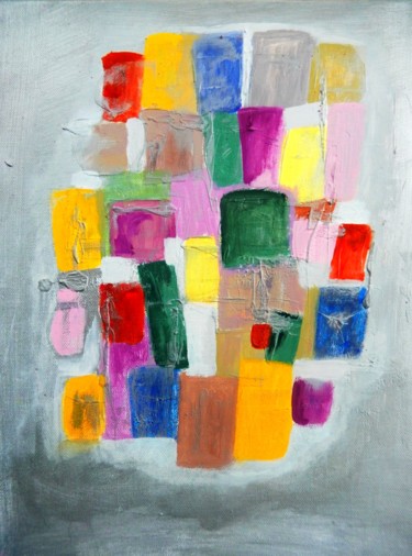 Painting titled "Colorful city" by Ivana Pelouchová (IVANEL), Original Artwork, Acrylic Mounted on Wood Stretcher frame