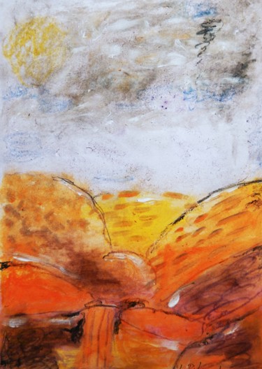 Painting titled "Orange landscape" by Ivana Pelouchová (IVANEL), Original Artwork, Acrylic