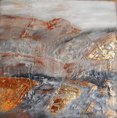 Malerei mit dem Titel "Gold landscape" von Ivana Pelouchová (IVANEL), Original-Kunstwerk, Acryl Auf Keilrahmen aus Holz mont…