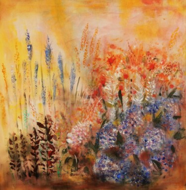 Painting titled "Summer garden" by Ivana Pelouchová (IVANEL), Original Artwork, Acrylic Mounted on Wood Stretcher frame