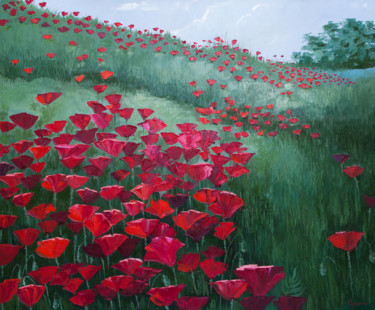 Malerei mit dem Titel "Poppy field, Crimea" von Ivan Klymenko, Original-Kunstwerk, Öl
