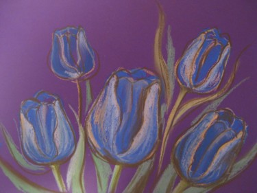 Drawing titled "Blue tulips" by Ivan Klymenko, Original Artwork, Pastel
