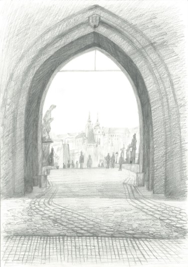 Disegno intitolato "Arch, Old Town Brid…" da Ivan Klymenko, Opera d'arte originale, Matita