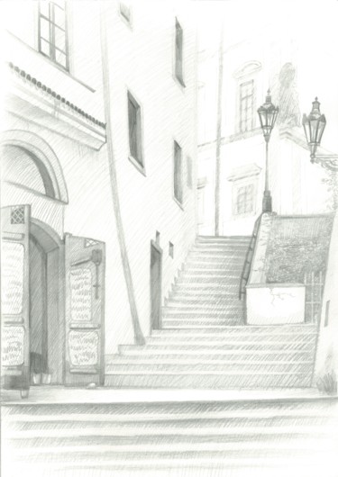 Drawing titled "Steps Loretanskaya,…" by Ivan Klymenko, Original Artwork, Pencil
