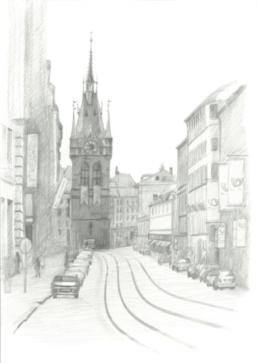 Drawing titled "Indrizhskaya Tower,…" by Ivan Klymenko, Original Artwork, Pencil