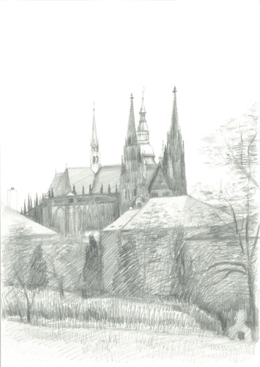 Рисунок под названием "View of Prague Cast…" - Ivan Klymenko, Подлинное произведение искусства, Карандаш