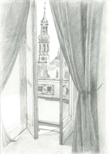 Dibujo titulada "View from the windo…" por Ivan Klymenko, Obra de arte original, Lápiz