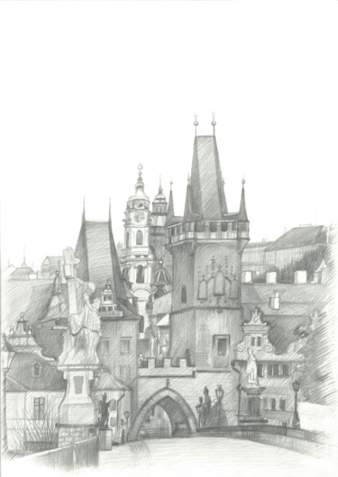 Dibujo titulada "Mala Strana, Prague…" por Ivan Klymenko, Obra de arte original, Lápiz