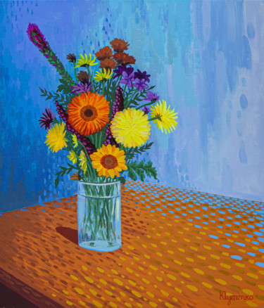 Painting titled "Flowers in a vase" by Ivan Klymenko, Original Artwork, Oil