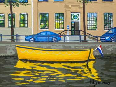 Pintura intitulada "Yellow boat, Amster…" por Ivan Klymenko, Obras de arte originais, Óleo