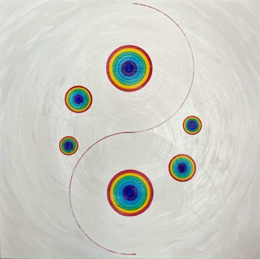 Schilderij getiteld "Rainbow Circles" door Ivan Meruvan, Origineel Kunstwerk, Olie