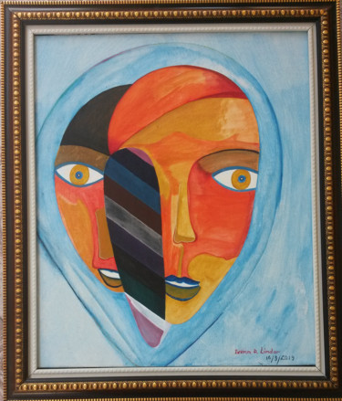 Painting titled "Jumelles astrales" by Ivann Deweare Lindor, Original Artwork, Acrylic Mounted on Wood Stretcher frame