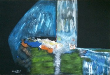 Painting titled "Cascade eternelle/f…" by Ivann Deweare Lindor, Original Artwork, Acrylic Mounted on Wood Stretcher frame