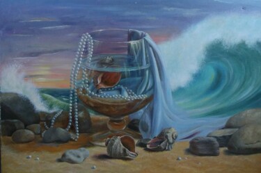 Painting titled "Море в бокале" by Diana Nagornaia, Original Artwork, Oil