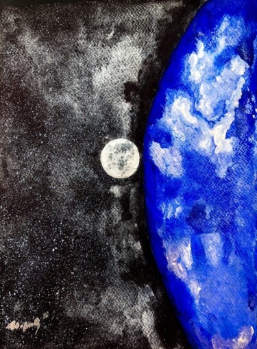 Painting titled "The Moon is near th…" by Ivanna Mois, Original Artwork, Watercolor
