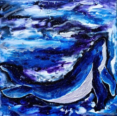 Painting titled "The Space Whale" by Ivanna Mois, Original Artwork, Acrylic Mounted on Wood Stretcher frame