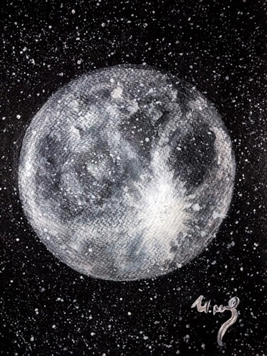 Schilderij getiteld "Silver-grey moon" door Ivanna Mois, Origineel Kunstwerk, Aquarel