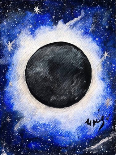 Painting titled "Black full moon" by Ivanna Mois, Original Artwork, Watercolor