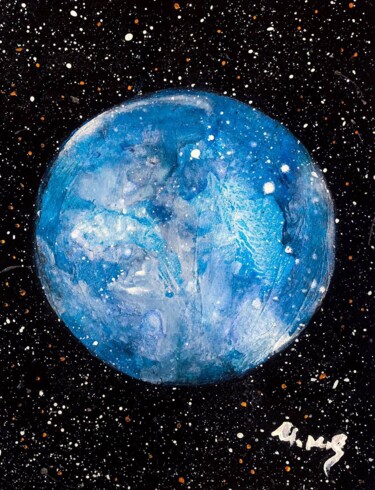 Malerei mit dem Titel "Light blue moon" von Ivanna Mois, Original-Kunstwerk, Aquarell