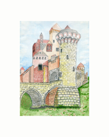 Arte digitale intitolato "Castle fortress." da Ihor Ivanov, Opera d'arte originale, Acquarello