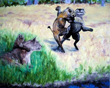 Картина под названием "Львиные игры" - Svetlana Ivanova, Подлинное произведение искусства, Масло