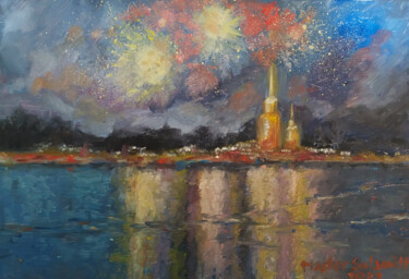 Pittura intitolato "Fireworks on the Ne…" da Svetlana Ivanova, Opera d'arte originale, Olio